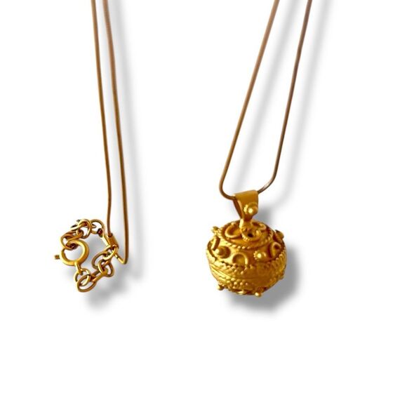 Matte Gold Ornate Croation Ball Pendant Necklace - Picture 5 of 6